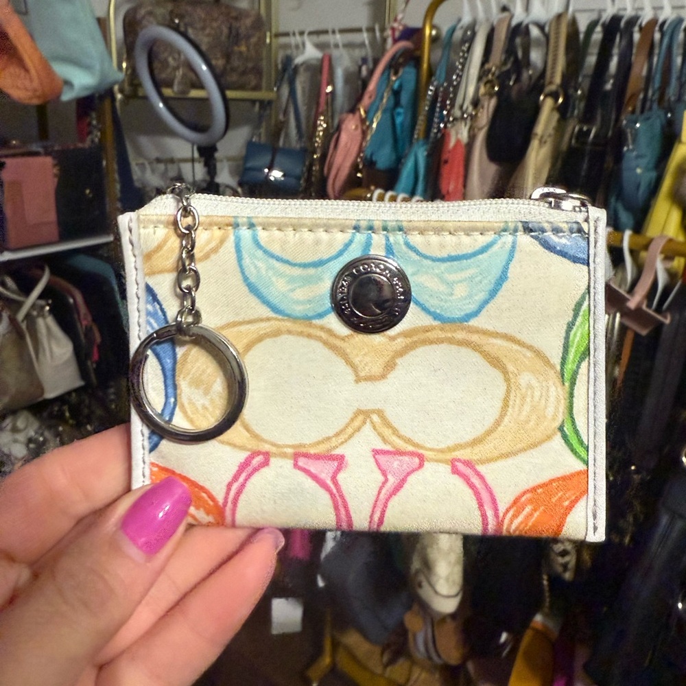 Coach Scribble Colorful Canvas Coin Purse with Keyring Y2K